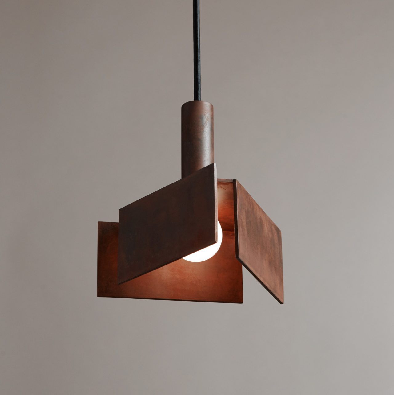Pelle’s Tripp Mini Pendant with rust metal finish.